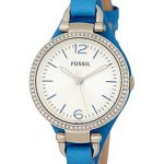 Fossil Georgia Silver Dial Blue Leather Strap Ladies Watch ES3470