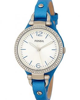 Fossil Georgia Silver Dial Blue Leather Strap Ladies Watch ES3470