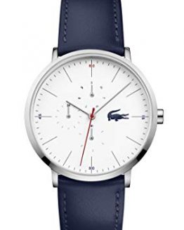 Lacoste Stainless Steel Quartz Watch with Leather Strap, Blue, 19.5 (Model: 2010975)