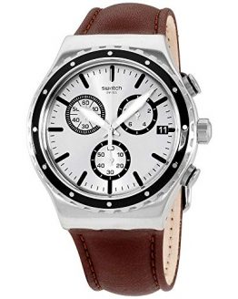 Swatch Men's Chronograph Quartz Watch with Leather Strap YVS437