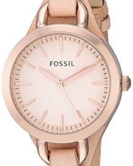 Fossil Women's Classic Minute Stainless Steel Quartz Watch with Leather Strap, Beige, 7.5 (Model: BQ3030)