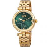 Burgi Stainless Steel Designer Women's Watch - 4 Genuine Diamond Markers on Green Flower Embossed Sunray Dial, Fashion Bracelet Band - BUR223GN