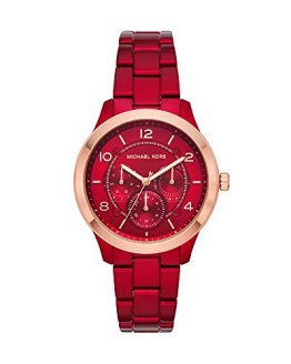 Michael Kors Women's Runway Quartz Watch with Stainless-Steel-Plated Strap, red, 18 (Model: MK6594)