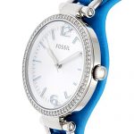 Fossil Georgia Silver Dial Blue Leather Strap Ladies Watch