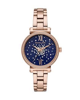 Michael Kors Women's Sofie Quartz Watch with Stainless-Steel-Plated Strap, Rose Gold/Blue, 14