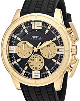 GUESS Men's Stainless Steel Japanese Quartz Watch with Textured Silicone Strap, Black, 21: ((Model: U1115G1))