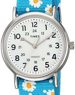 Timex Women's TW2R24000 Weekender Blue Floral Reversible Nylon Slip-Thru Strap Watch