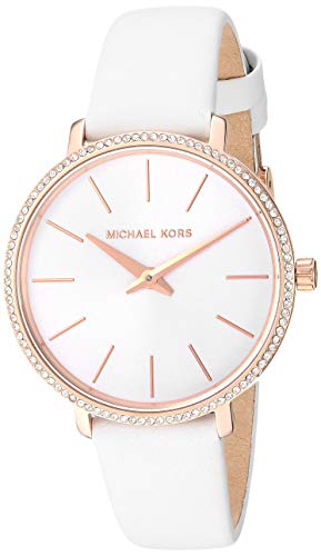 Michael Kors Women's Pyper with Leather Strap, Rose Gold/White, 14 ...