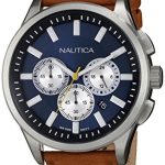 Nautica Men's N16695G NCT 17 Brushed Stainless Steel Watch with Brown Band