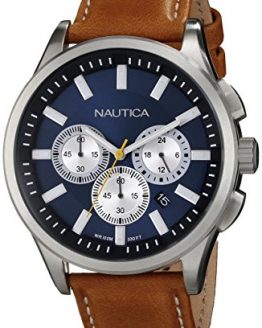 Nautica Men's N16695G NCT 17 Brushed Stainless Steel Watch with Brown Band