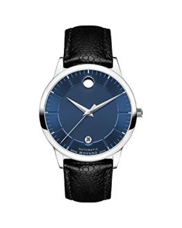 Movado 1881 Automatic Blue Dial Men's Watch with Silver-Tone Case and Black Leather Strap