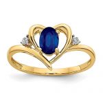 14k Yellow Gold Diamond Sapphire Band Ring Size 7.00 Stone Birthstone