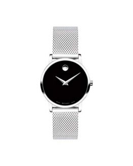 Movado Women's Museum Stainless Steel Watch with a Concave Dot Museum Dial, Black/Silver (607220)
