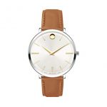 Movado Ultra Slim, Stainless Steel Case, Silver White Dial, Tan Calfskin Strap, Women, 0607371