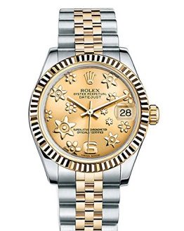 Rolex Datejust 31 Champagne Raised Floral Motif Dial18k Yellow Gold Ladies Watch 178273