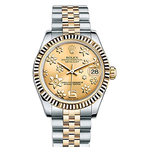 Rolex Datejust 31 Champagne Raised Floral Motif Dial18k Yellow Gold Ladies Watch 178273