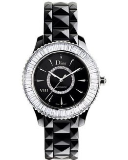 New Ladies Dior VIII Eight Black Ceramic Baguette Diamonds Watch
