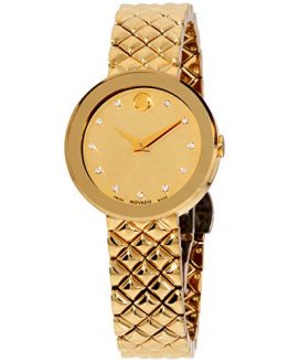 Movado Sapphire Quartz Movement Gold Dial Ladies Watch 0607107