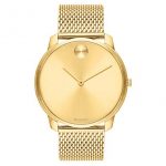 Movado Bold, Yellow Gold Ion-Plated Stainless Steel Case, Gold Dial, Gold Ion-Plated Stainless Steel Mesh Bracelet, Men, 3600588