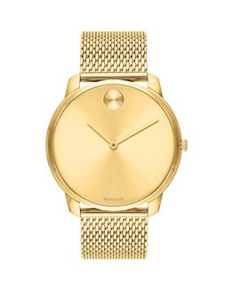 Movado Bold, Yellow Gold Ion-Plated Stainless Steel Case, Gold Dial, Gold Ion-Plated Stainless Steel Mesh Bracelet, Men, 3600588