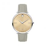 Movado Ultra Slim, Stainless Steel Case, Beige Dial, Grey Calfskin Strap, Women, 0607372