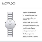 Movado Women's Sapphire Stainless Steel Watch with a Concave Dot, Silver Faceted Bracelet (607213)