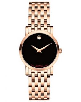 Movado Women's Red Label Rose Gold Watch with a Concave Dot Museum Dial, Gold/Pink (Model 607064)