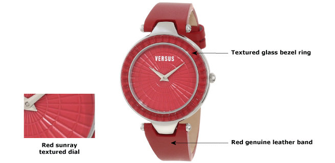 Versus by Versace Women's 3C72200000 "Sertie" Stainless Steel Watch with Red Leather Band 1