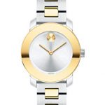 Movado Women's BOLD Iconic Metal Two Tone Watch with Flat Dot Sunray Dial, Gold/Silver (3600551)