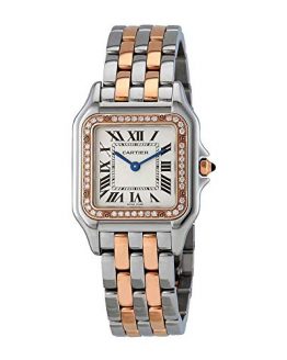 Cartier Panthere Silver Dial Ladies Steel and 18kt Pink Gold Medium Watch