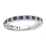 925 Sterling Silver Created Sapphire Diamond Band Ring