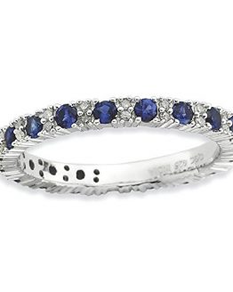 925 Sterling Silver Created Sapphire Diamond Band Ring