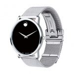 Movado Men's Museum Stainless Steel Watch with Concave Dot Museum Dial, Black/Silver