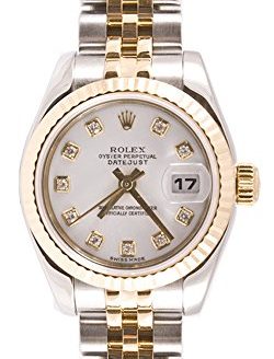 Stylish Rolex Lady-Datejust Steel & 18k Gold Watch with Jubilee Band and White Diamond Dial