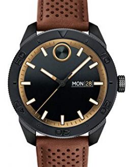 Movado Men's BOLD Sport Black PVD Watch with Brown Leather Strap