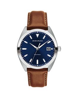 Movado Heritage, Stainless Steel Case, Blue Dial, Cognac Leather Strap