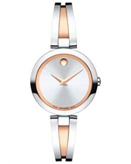 Movado Women's Aleena Two-Tone Watch with a Concave Dot Museum Dial, Gold/Silver/Red (Model 607151)