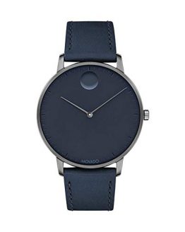 Movado FACE, Grey Ion-Plated Stainless Steel Case, Navy Dial, Navy Leather Strap, Men, 3640004