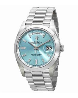 Rolex Oyster Perpetual Day-Date Ice Blue Baguette Dial Platinum President Automatic Mens Watch 228206IBLDP