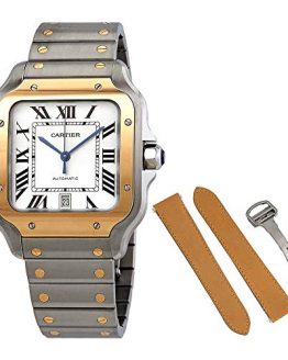 Cartier Santos Automatic Silvered Opaline Dial Steel and 18kt Yellow Gold