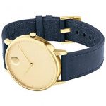 Movado FACE, Gold Ion-Plated Stainless Steel Case, Gold-Toned Dial, Navy Leather Strap, Men, 3640005