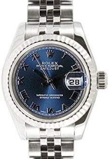 Rolex Ladys 179174 Datejust Stainless Steel Jubilee Band, 18k White Gold Fluted Bezel & Blue Roman Dial