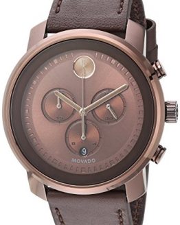 Movado Men's Stainless Steel Swiss-Quartz Watch with Leather Strap, Brown, 22 (Model: 3600420)