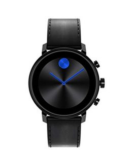 Movado Connect 2.0 Unisex Powered with Wear OS by Google Stainless Steel and Black Leather Smartwatch, Color: Black (Model: 3660029)