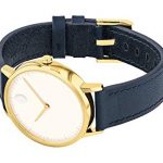 Movado FACE, Gold Ion-Plated Stainless Steel Case, White Dial, Navy Leather Strap