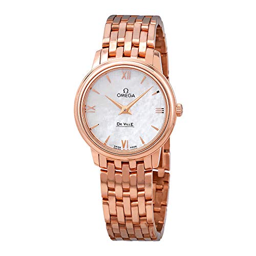 Omega De Ville Prestige 18k Rose Gold White Mother of Pearl Dial Ladies Watch 424.50.27.60.05.002