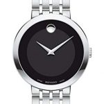 Movado Men's Esperanza Stainless Steel Watch with a Concave Dot Museum Dial, Silver/Black (607057)