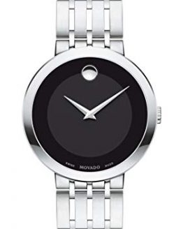 Movado Men's Esperanza Stainless Steel Watch with a Concave Dot Museum Dial, Silver/Black (607057)