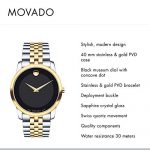 Movado Men's Museum Two Tone Watch with Concave Dot Museum Dial, Gold/Black & Brown Strap (606899)