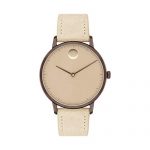 Movado FACE, Bronze Ion-Plated Stainless Steel Case, Sand Dial, Beige Leather Strap, Women, 3640012